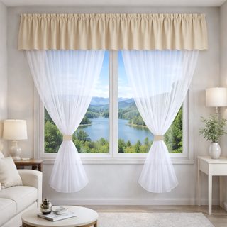 Voálový set s kanýrem Rongo  2x 150x150 cm + kanýr 40x300 cm smetanová