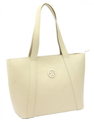 Kožená velká dámská shopper kabelka přes rameno krémová