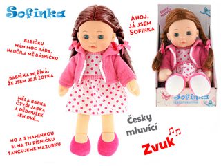 Panenka Sofinka hnědé vlásky 31cm měkké tělo na baterie mluví česky CZ Zvuk