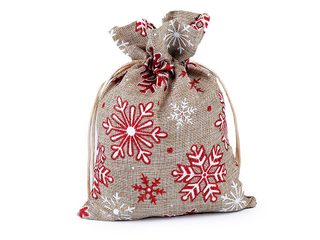 Dárkový vánoční / mikulášský pytlík vločky s glitry 13x18 cm imitace juty