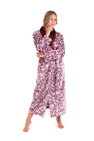 Flora Mauve Wine - Dámský Župan s Límcem - Model 25 56 4803