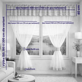 Voálový set s kanýrem Kanafas 2x 200x150 cm + kanýr 40x300 cm kanafas tmavě zelená