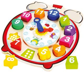 BINO DŘEVO Baby hodiny vkládací budík 13 dílků *DŘEVĚNÉ HRAČKY*