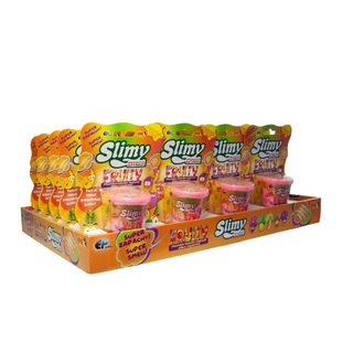 Sliz - hmota 100g v barvě ovoce 8cm, v plastové krabičce na kartě různé druhy