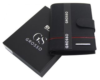 GROSSO Kožená pánská peněženka černá-červená RFID se zápinkou v krabičce