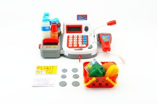 Pokladna digitální plast 30cm s doplňky na baterie se zvukem se světlem v krabici