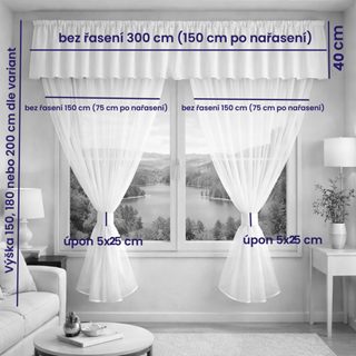 Voálový set s kanýrem Rongo 2x 200x150 cm + kanýr 40x300 cm bílá