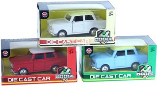 Auto retro Trabant kovový model zpětný chod 4 barvy v krabičce