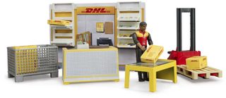 BRUDER 62251 DHL Shop set s figurkou a paletovým vozíkem