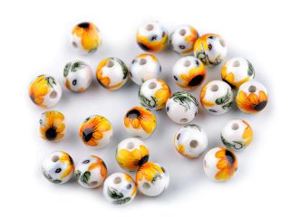 Porcelánové korálky s květy Ø8 mm 5 kusů