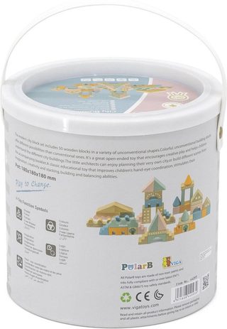 VIGA DŘEVO PolarB Stavebnice baby 50 dílků v kyblíku *DŘEVĚNÉ HRAČKY*