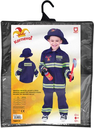 KARNEVAL Šaty hasič český potisk vel. M (117-128cm) 6-8 let *KOSTÝM*