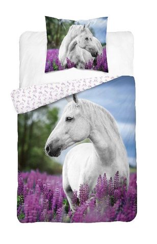 Povlečení Bílý Kůň v levanduli svítící bavlněné 140/200, 70/80 cm