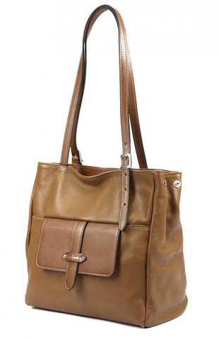 Pierre Cardin Kožená dámská kabelka přes rameno s čelní kapsou camel hnědá