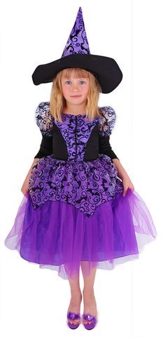 karnevalový kostým čarodějnice/halloween fialová s rukávy, vel. S