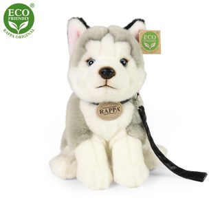 Plyšový pes husky sedící s vodítkem 28 cm