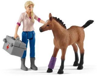 SCHLEICH Návštěva lékaře u klisny a hříběte herní set 2 koníci s doplňky