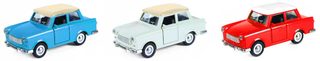 Auto retro Trabant kovový model zpětný chod 4 barvy v krabičce