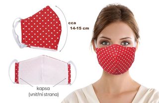 Rouška bavlněná na gumičku s kapsou 15 cm červený puntík