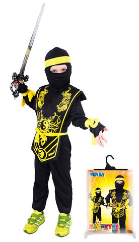 Kostým pro děti NINJA černo-žlutý, vel. S