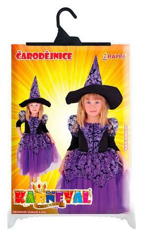Karnevalový kostým čarodějnice/halloween fialová s rukávy vel. M