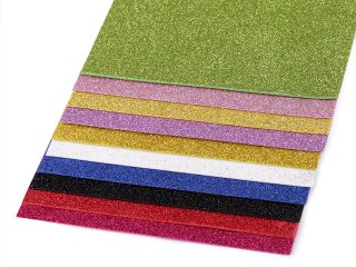 Pěnová guma Moosgummi s glitry 20x30 cm mix barev 10 kusů