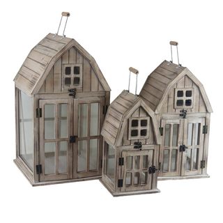 Sada dřevěných domečků luceren S/3 D7075 - výška 35cm, 44cm, 54cm