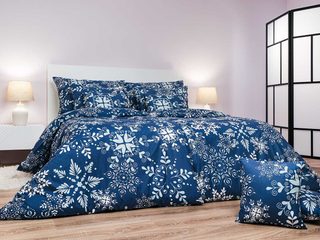 Povlečení bavlna Snowflakes tmavě modré 140x200, 70x90 cm