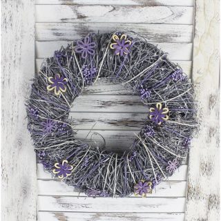 Věnec s dekoracemi fialový P1153/2 - 31 cm