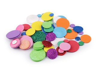 Pěnová guma moosgummi kolečka s glitry - mix velikostí