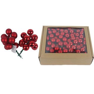 Skleněné baňky na drátku červené, pr.2,5cm, S0571-08/BOX 144 ks - 2,5 cm