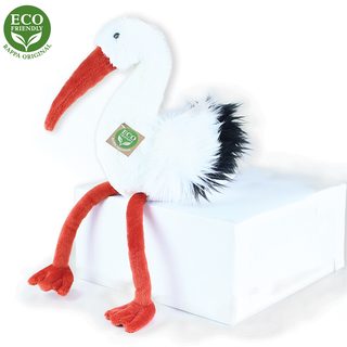 Plyšový pták čáp sedící 23 cm