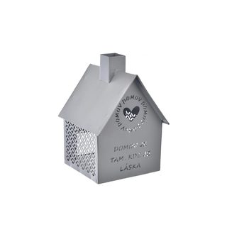 Domeček kov Domov na svíčku šedý O0527 - 12 x 12 x 15 cm