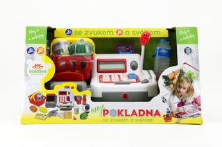 Pokladna digitální plast 30cm s doplňky na baterie se zvukem se světlem v krabici