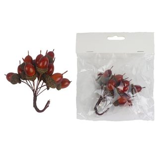 Dekorace žalud na drátku, 12 ks X7611-18 - 12 × 20 × 3 cm