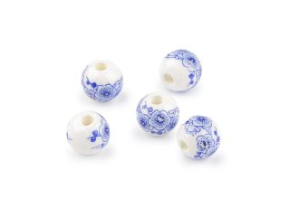 Porcelánové korálky s květy Ø10 mm 5 ks