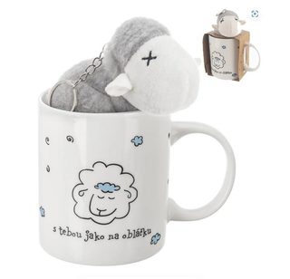 Hrnek porcelánový + plyšová ovečka 0,39 l O0320 - dia 8 x 9,5 cm
