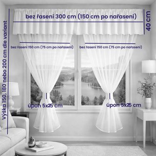 Voálový set s kanýrem Rongo 2x 180x150 cm + kanýr 40x300 cm smetanová