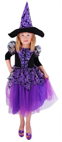 Karnevalový kostým čarodějnice/halloween fialová s rukávy vel. M