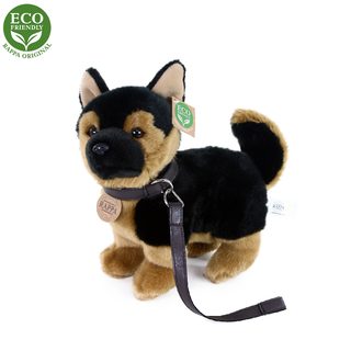 Plyšový pes německý ovčák s obojkem stojící 23 cm