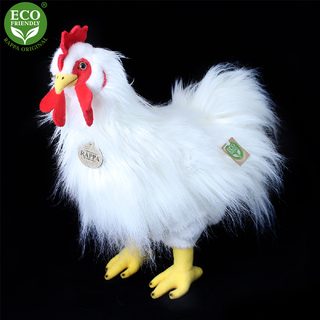 Plyšový kohout bílý stojící 33 cm