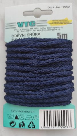 Šňůra oděvní PES 4 mm - karta 5 m