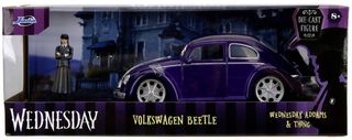 Jada VW Beetle 1972 (volný chod, kov) + figurka Wednesday