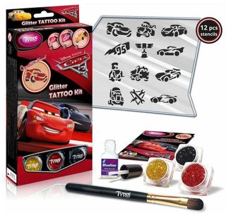TyToo Dětské tetování Cars 3 (Auta) 12 tetovaček pro kluky se třpytkami