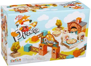 CUBIKA DŘEVO Pizzeria 30 dílků s kartonovými doplňky STAVEBNICE