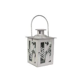 Mini lucernička se srdíčky bílo-stříbrná 11,5 cm – elegantní romantická dekorace K1998
