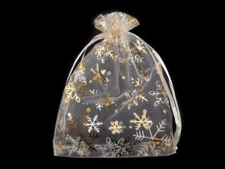 Dárkový pytlík 13x18 cm organza s vločkami