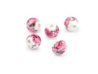 Porcelánové korálky s květy Ø10 mm 5 ks