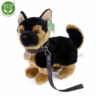 Plyšový pes německý ovčák s obojkem stojící 23 cm