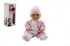 Panenka/Miminko Hamiro 40cm, pevné tělo overal bílorůžový + čepice růžová v krabici 20x43x13cm